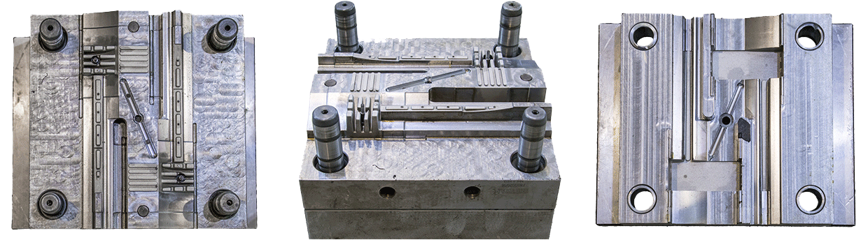 a plastic injection mold from different angles